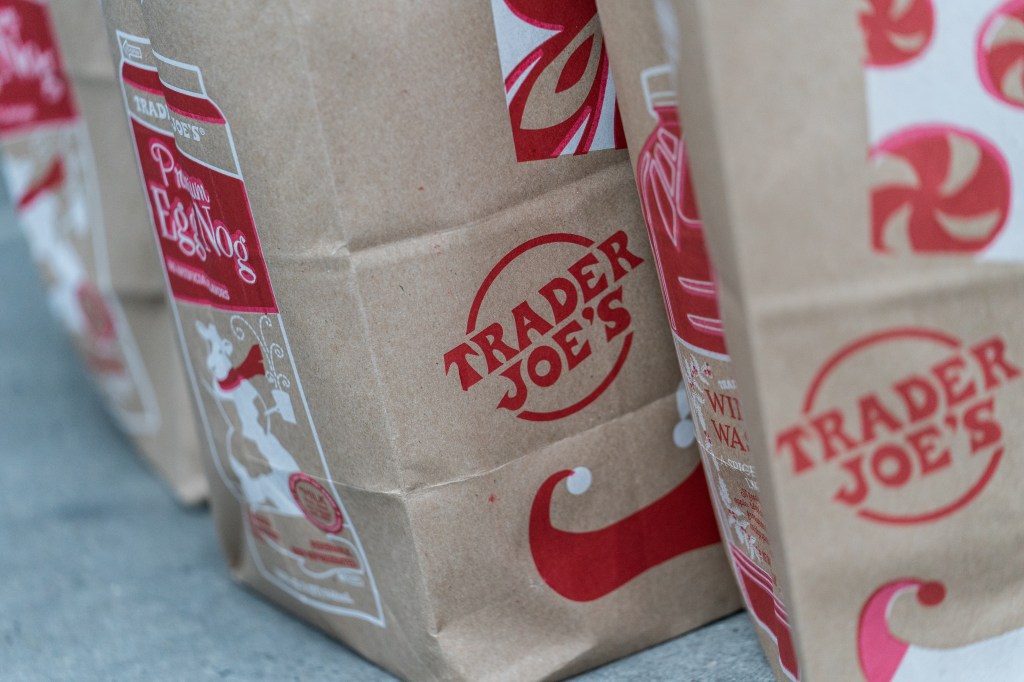 Shopping bags at the newly opened Trader Joe's store located in the century-old arched market under the Queensboro Bridge in New York City.